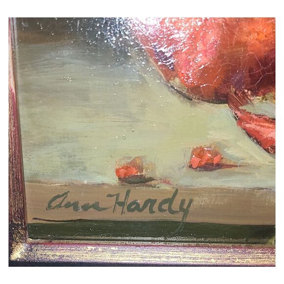 Pomegranates "Frannys Jar" Ann Hardy Listed Artist Oil Painting 12"x16" Framed - Picture 5 of 7